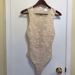 Repop Sheer Embroidered bodysuit. Cream color.